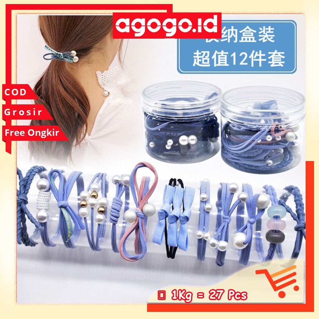 AGG-256 [12 in 1] Ikat Rambut Wanita Elastis Bahan Karet Aksesoris Fashion Gaya Korea Import