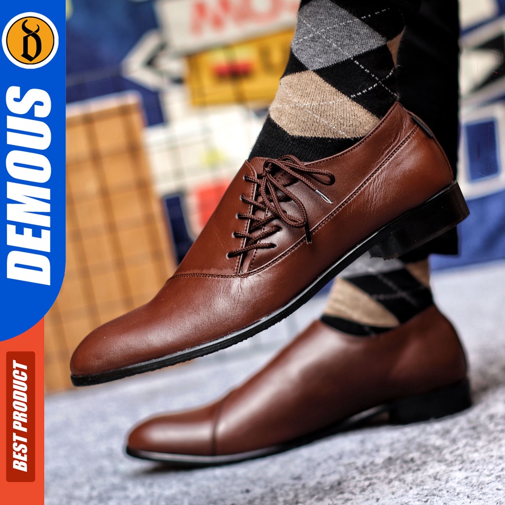 Sepatu Pantofel Pria Sepatu Formal Pria Kulit Asli Tali Sepatu Pantopel Hitam Kerja Kantor DEMOUS MEGAN