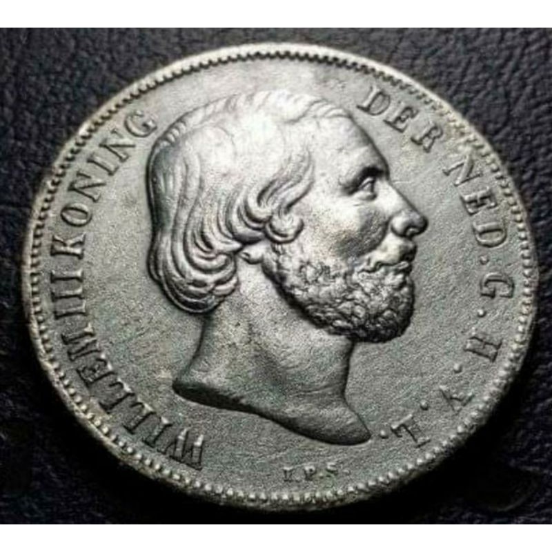 Uang Koin Kuno Asing Perak 1 Gulden Willem III Tahun 1858