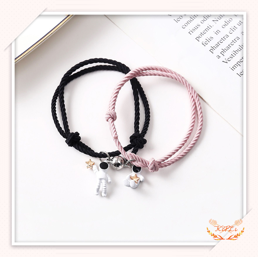 2 Pcs Gelang Magnet,1 Pasang Gelang Couple Magnet,Gelang Tali Couple Magnet Attract Persahabatan Tangan Wanita Bracelets Hitam