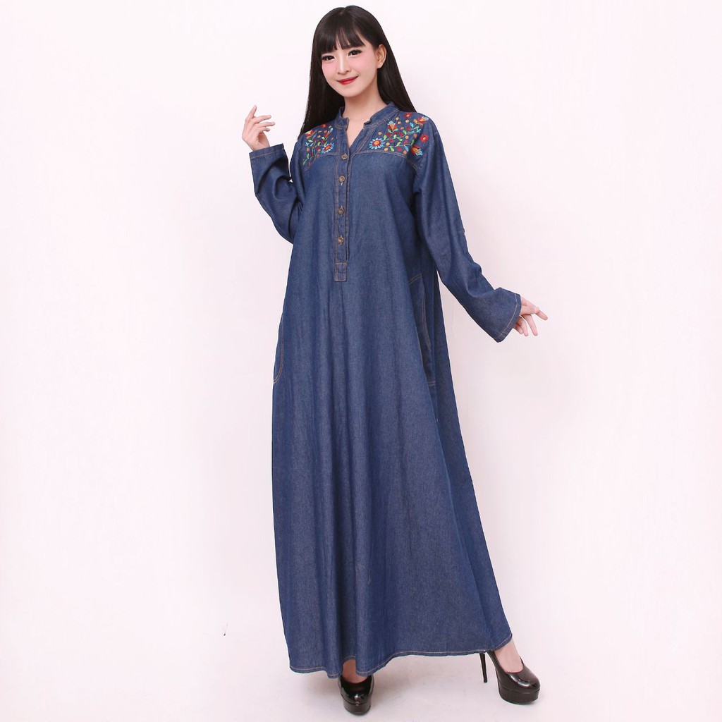 SB Collection Dress Maxi Nani Longdress Gamis Jeans Jumbo Wanita