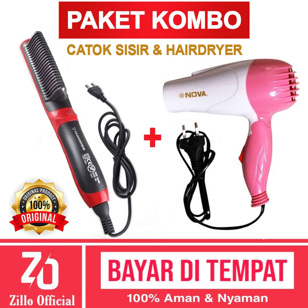 ZILLO Catok Sisir Dan Hairdryer Catokan Pelurus Rambut Sisir Dan Hair Dryer Pengering Rambut