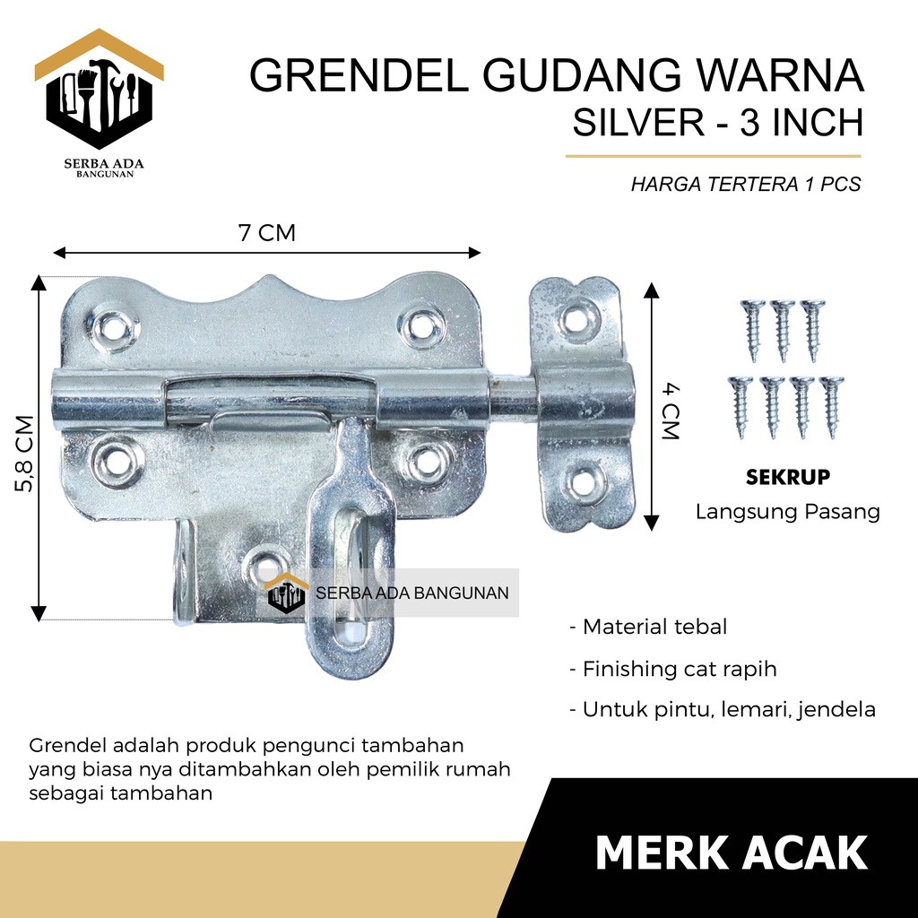 Slot Pintu Gudang 2 Inci l Grendel Overpal Jendela l Barrel Bolt WARNA WARNI GUDANG KUAT ANTI KARAT