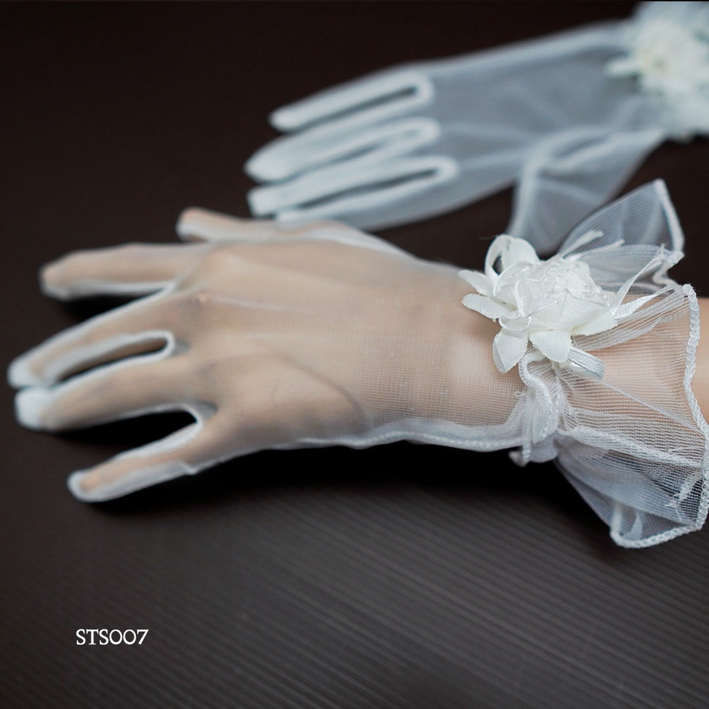 [SIAP KIRIM AKSESORIS PENGANTIN WANITA BRIDAL GLOVES PENDEK SEMI TRANSPARAN STS007