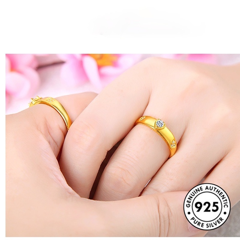 Cincin Pasangan Bahan S925 Silver Plated Aksen Berlian