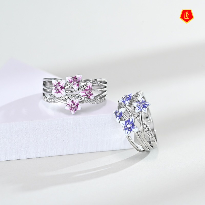 [Ready Stock]Diamond Violet Flower Ring Elegant Graceful