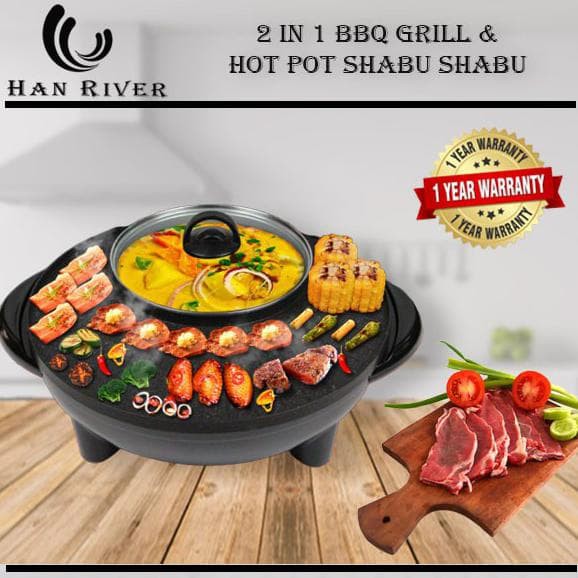 Panci Han River Listrik Alat Pemanggang Goreng Anti Lengket HRSKG01BK Grill Electric BBQ Panggang