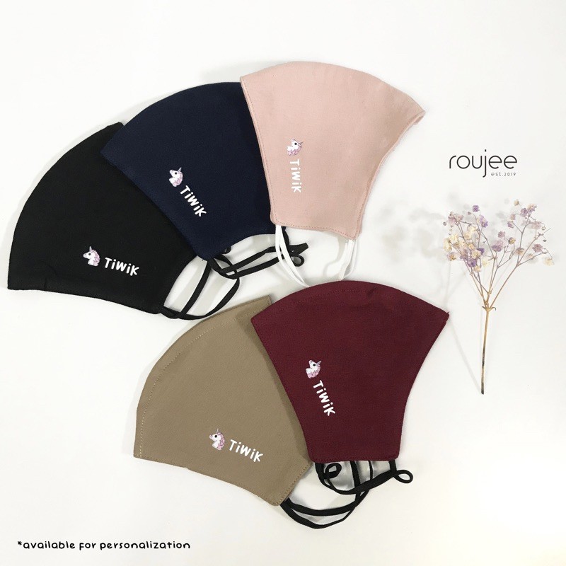 MASKER KATUN CUSTOM NAMA EARLOOP COTTON WARNA SOFT PASTEL