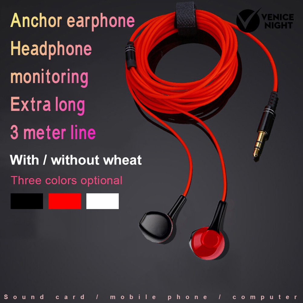 (VNEP) (Berkabel) Headset Earphone Bass Kabel Jack 3.5mm Panjang 3m Untuk Siaran Langsung