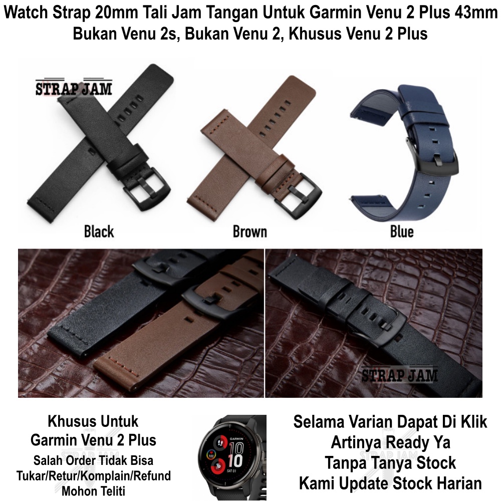 Modern Watch Strap Garmin Venu 2 Plus 43mm - Tali Jam Tangan 20mm Leather Kulit Straight