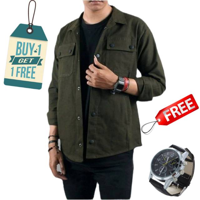 JAKET KEMEJA SEMI PARKA PREMIUM BELI 1 GRATIS 1 (( 4 SAKU))