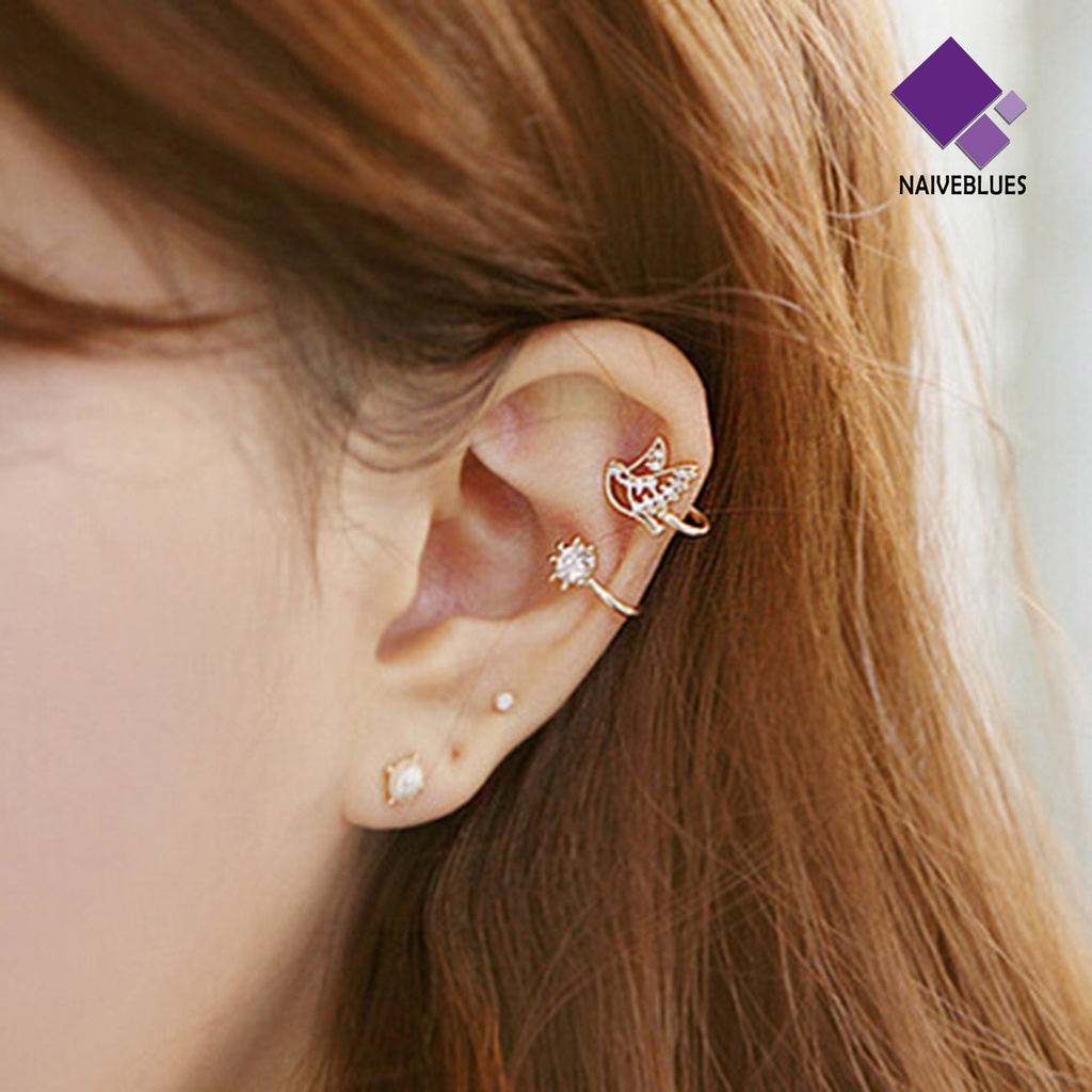 1pc Anting Klip Bentuk Brid Bahan Alloy Aksen Berlian Imitasi Untuk Wanita