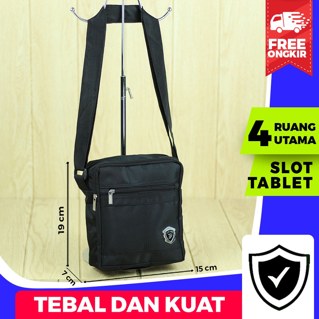 Tas Selempang Elite Polo Hitam Polos Pria Desain Simple Ellegant Keren