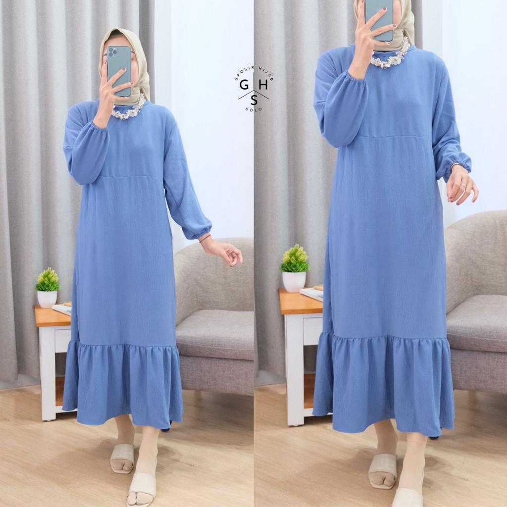 (AMD) GAMIS MIDI HANNY DRESS DUYUNG ATASAN WANITA CRINCLE AIRFLOW