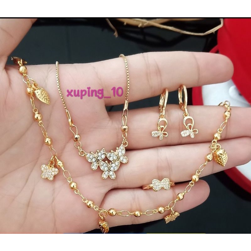 Xuping Set Perhiasan Anak Gold Lapis Emas 24K Motif Kupu-Kupu Lapis Emas 24K