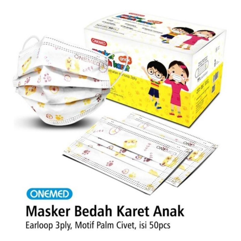 masker medis anak onemed earloop isi 50pcs per box