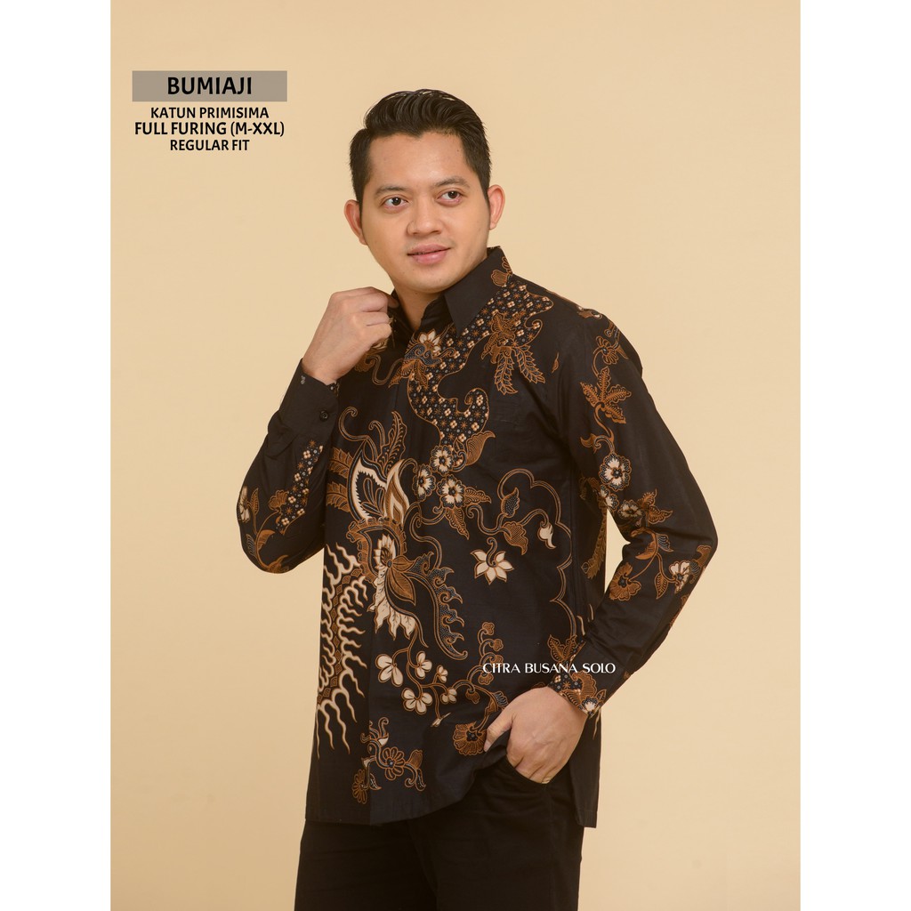 BUMIAJI Kemeja Batik Pria Lengan Panjang Full Furing Katun Primisima