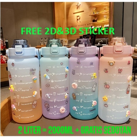 BEST SELLER Botol Minum Viral warna gradasi 2L free sticker 3D 2D botol minuman anak/Dewasa-