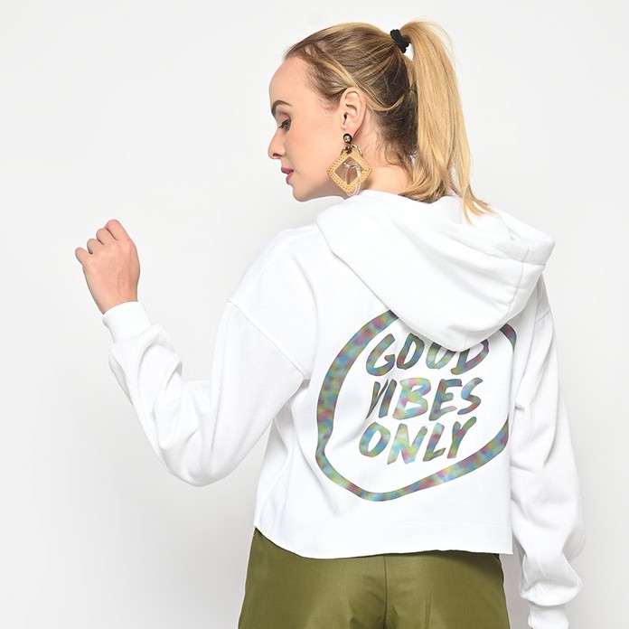 Just M Crop Hoodie White/Good Vibes Only/Crop top