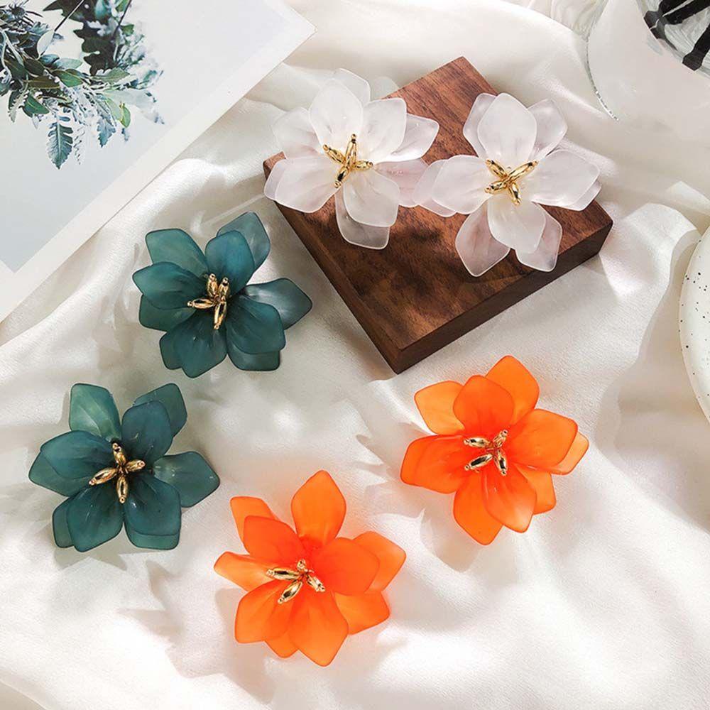 REBUY Rebuy Studs Earrings Desain Kreatif Logam Manis Warna Orange Putih Hijau Resin Akrilik Fashion Hadiah Untuk Wanita Perempuan 1pasang Perhiasan