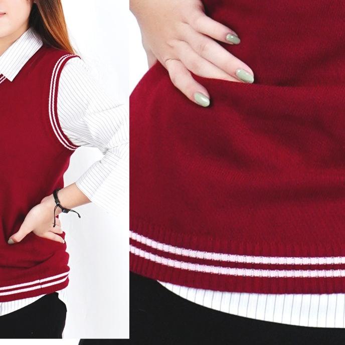 ➴ Rompi / Vest rajut Wanita Outer Pakaian Katun Rajut Rompi Wanita Vest Outer LIST Outer Vest Rompi 