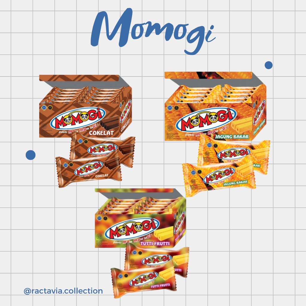 

MOMOGI STICK SNACK COKLAT - JAGUNG BAKAR - TUTTI FRUITY ECER