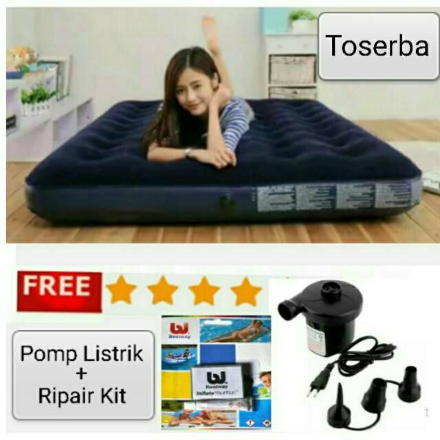 Paket laris kasur angin double bestway gratis pompa + lem (kasur busa matras lipat camping murrah