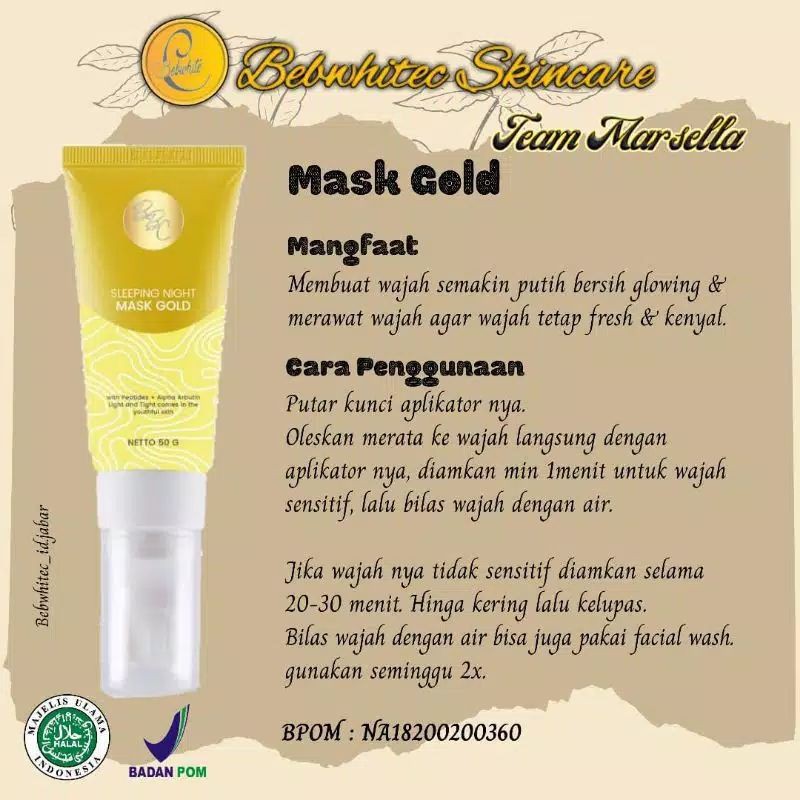 READY Bebwhite c Masker Gold Masker Tea Tree / Masker BPOM