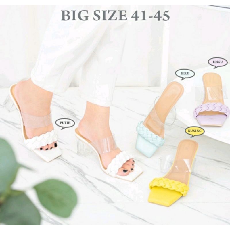 Sepatu Heels 5cm Wanita Big Size JUMBO 41-45 Slop Kepang Kulit Cewek Kaki Gemuk Pesta Cantik Stylis JUMBO, 41