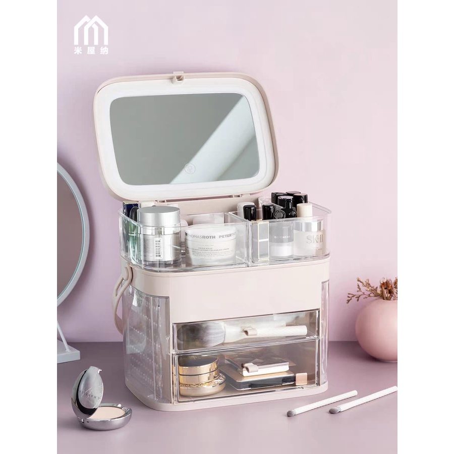 Box Kosmetik Cermin Led-2102 Kotak Make Up Tas Makeup Rak Kosmetik Perhiasan