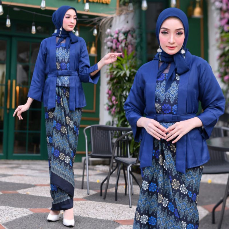 IndahKebaya | SET KEBAYA ELNIRA KUTU BARU DAN ROK LILIT BATIK JUMBO / KEBAYA KUTUBARU MODERN / SET PAKAIAN WANITA TERBARU / KEBAYA HITAM MAROON SILVER DUSTY PINK FANTA NAVY MOCCA