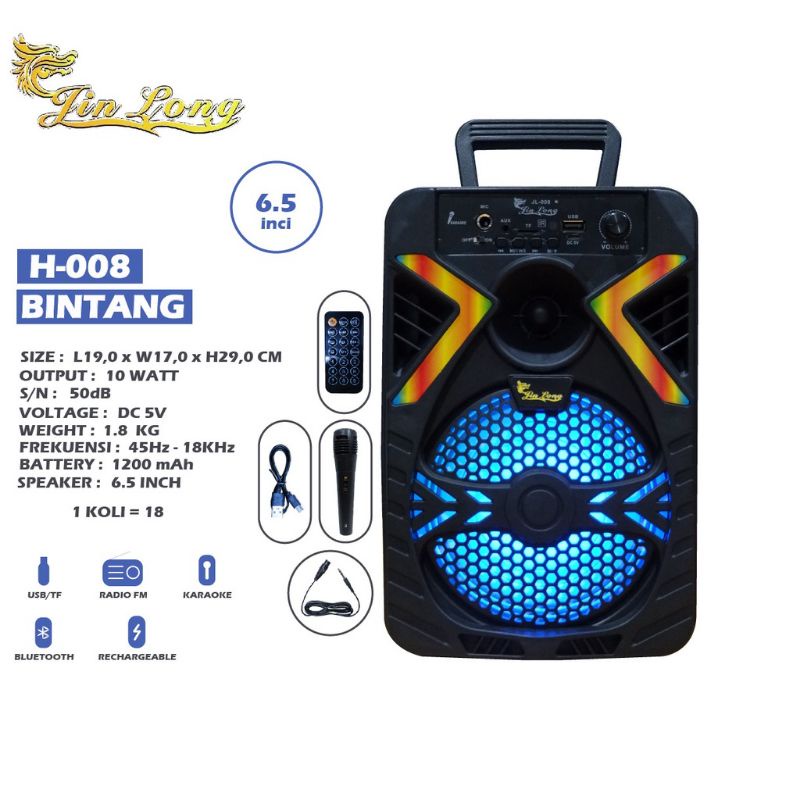 ✅COD SPEAKER BLUETOOTH BT SUPER BASS PLUS MIC 6,5INCH JINLONG JL008 BINTANG/SALON AKTIP MULTIMEDIA B