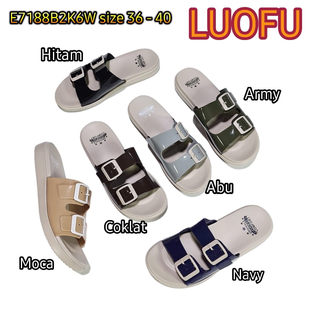 LUOFU ORIGINAL jelly sandal karet empuk murah selop wanita sendal cewek ban 2 import E7188B2K6W