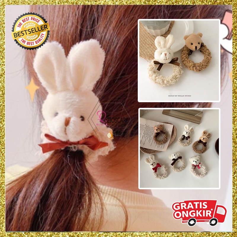 IKAT RAMBUT WANITA BEAR RABBIT AKSESORIS RAMBUT SCRUNCHIE FASHION KOREA IMPORT AK60