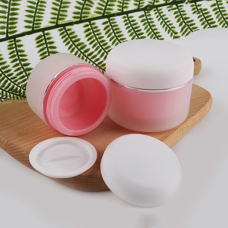 Face Cream Pot Jar Plastik Frosted Pink Wadah Kemasan Krim Kosmetik 50 gr