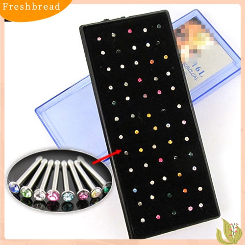 [Fresh] 60Pcs Anting Tindik Hidung Bahan surgical Steel Hias Kristal Berlian Imitasi untuk Wanita