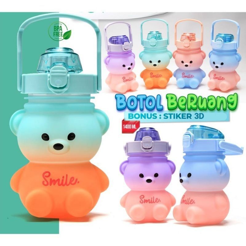 BELLA - 1,4 LITER - BOTOL MINUM PANDA BERUANG VIRAL DOFF SMILE STIKER BPA FREE