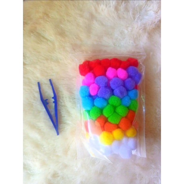 pompom 2,5cm 1,5cm mainan sortir warna bola bulu menghitung/ sorting color