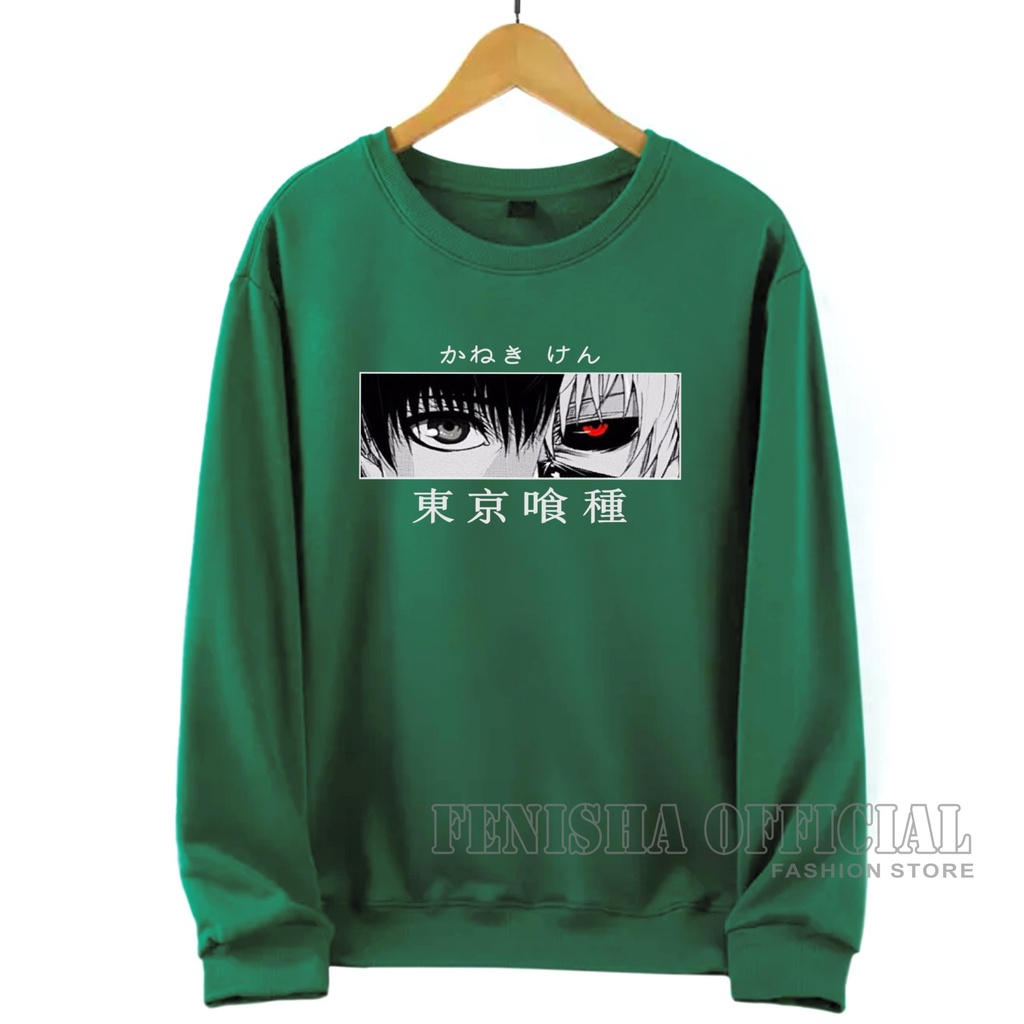 FenishaStore Sweater Basic Crewneck Wanita Anime Tokyo Ghoul Kaneki Ken Size M-L- XL-XXL Bisa Bayar Ditempat COD