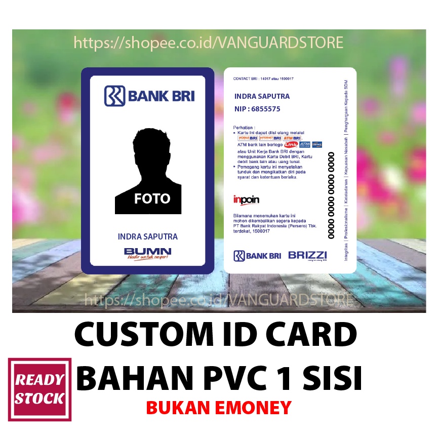 KARTU PVC CUSTOM DESIGN ID CARD BANK BRI BAHAN PVC - 2 SISI