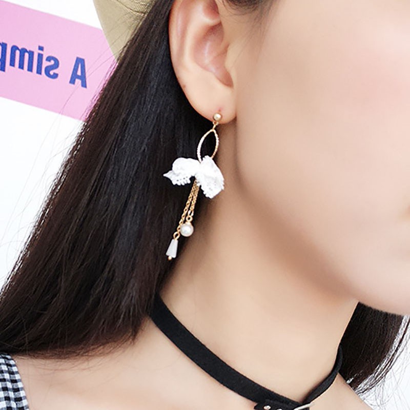 F-blue 1 Pair Women Heart Shape Tassel Pendant Earring Girl Summer Unique Long Dangle Korean Style Earring