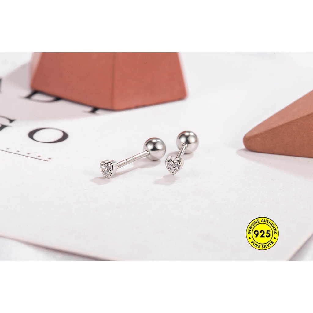 Anting Bentuk Hati Mini Bahan Alloy Warna Silver