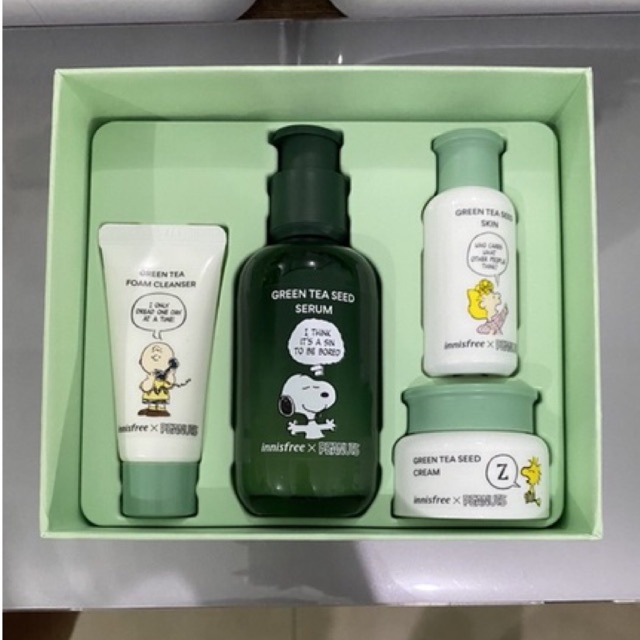 innisfree x peanuts green tea serum set nego chat