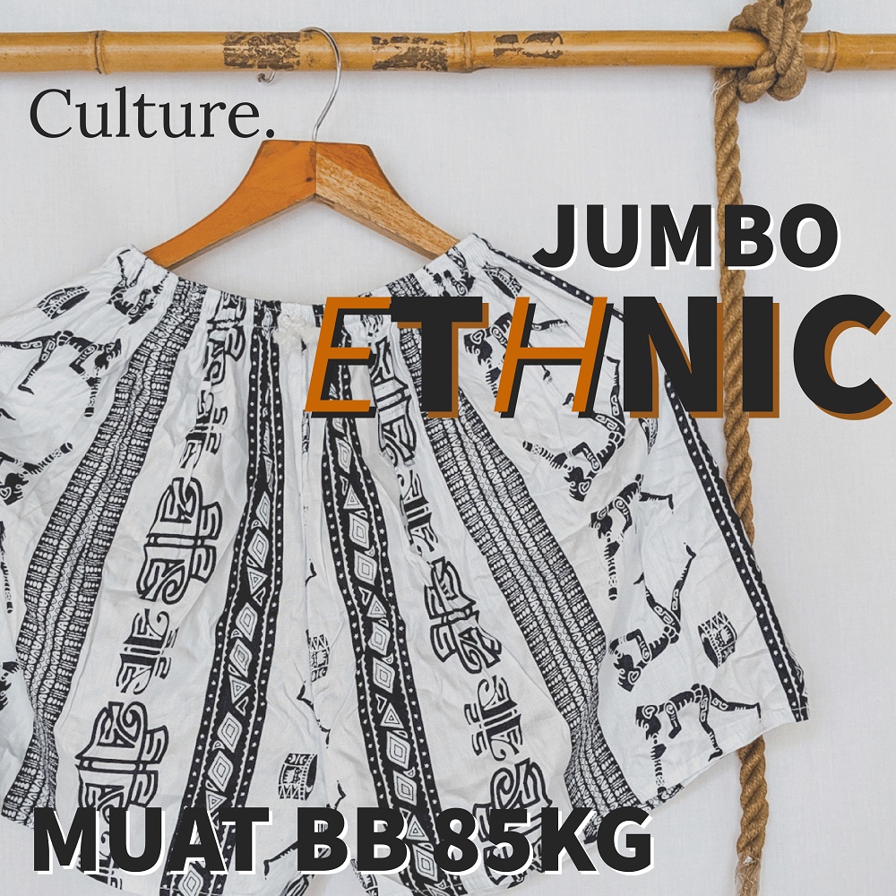 Celana Pendek Jumbo Etnik Suku Ethnic Asmat Batik Klasik Celana Tidur Santai Big Size Muat BB 85kg Lingkar Pinggang 120cm Paha 70cm