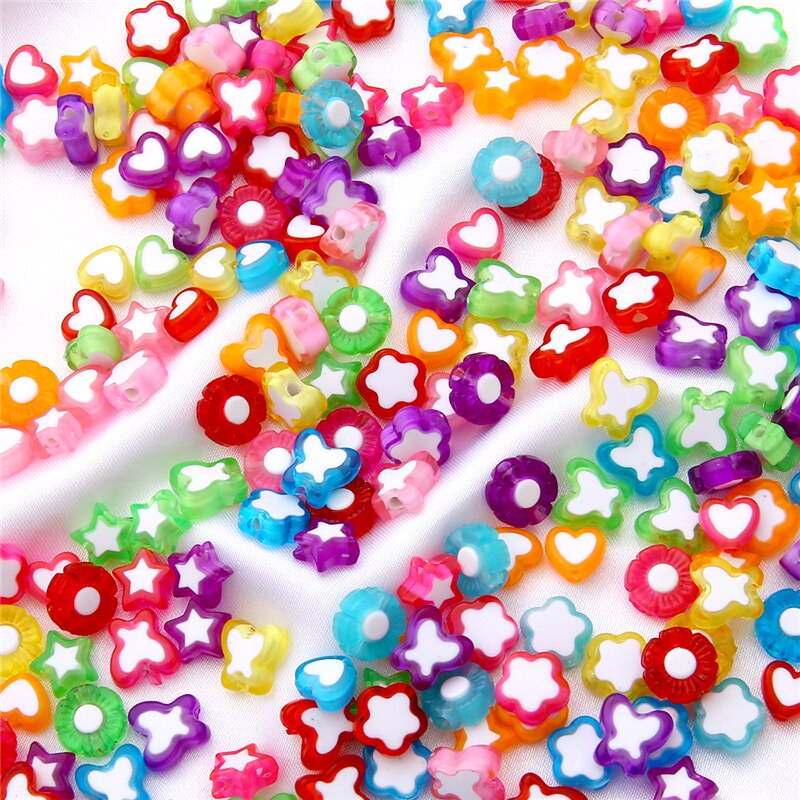 50-80Pcs Beautiful Mixing Color Acrylic Beads for Jewelry Making DIY , Stars, Flowers, Butterflies, Heart Shapes