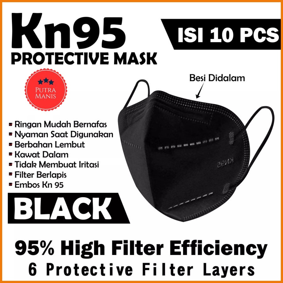Masker Earloop Kn95 Kn 95 5 Ply 5Ply Cantol Hitam Black isi 10 pcs N N95 maker medis kesehatan Premi