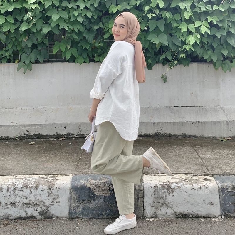 Olivia Kemeja Linen Oversize Shirt Kemeja Wanita