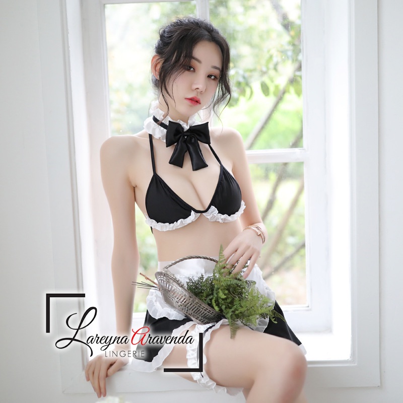 Set Lingerie Seksi Lengkap Model Costume Charming Maid LG142