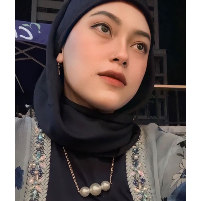 Kalung Panjang Korea Tiga Mutiara Jumbo Korean Pearl Necklace Kalung Hijab Kalung Jilbab