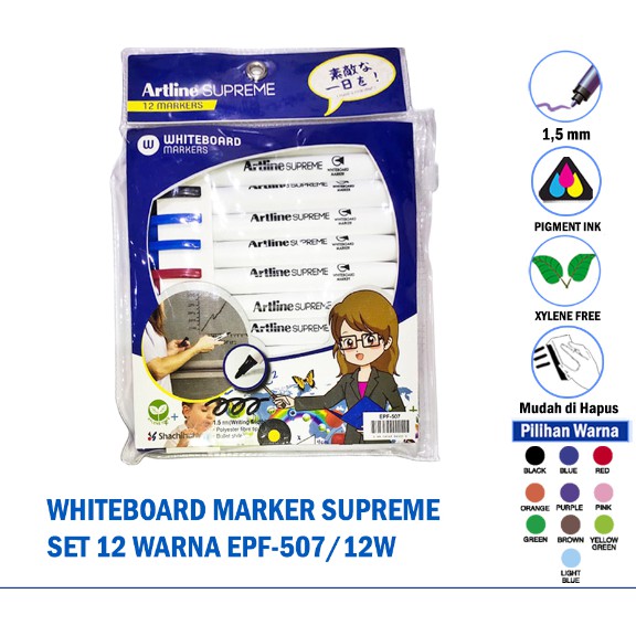 

Spidol Artline Supreme Whiteboard Marker SET 12 pcs EPF-507/12W